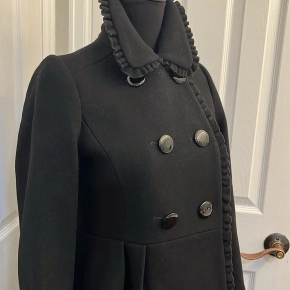 Kate Spade Black Wool Double Breasted Pea Coat size 0 - Picture 4 of 16